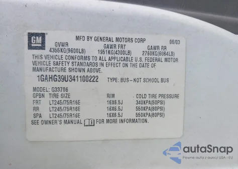 2004 Chevrolet Express from USA, damaged, VIN 1GAHG39U341100222